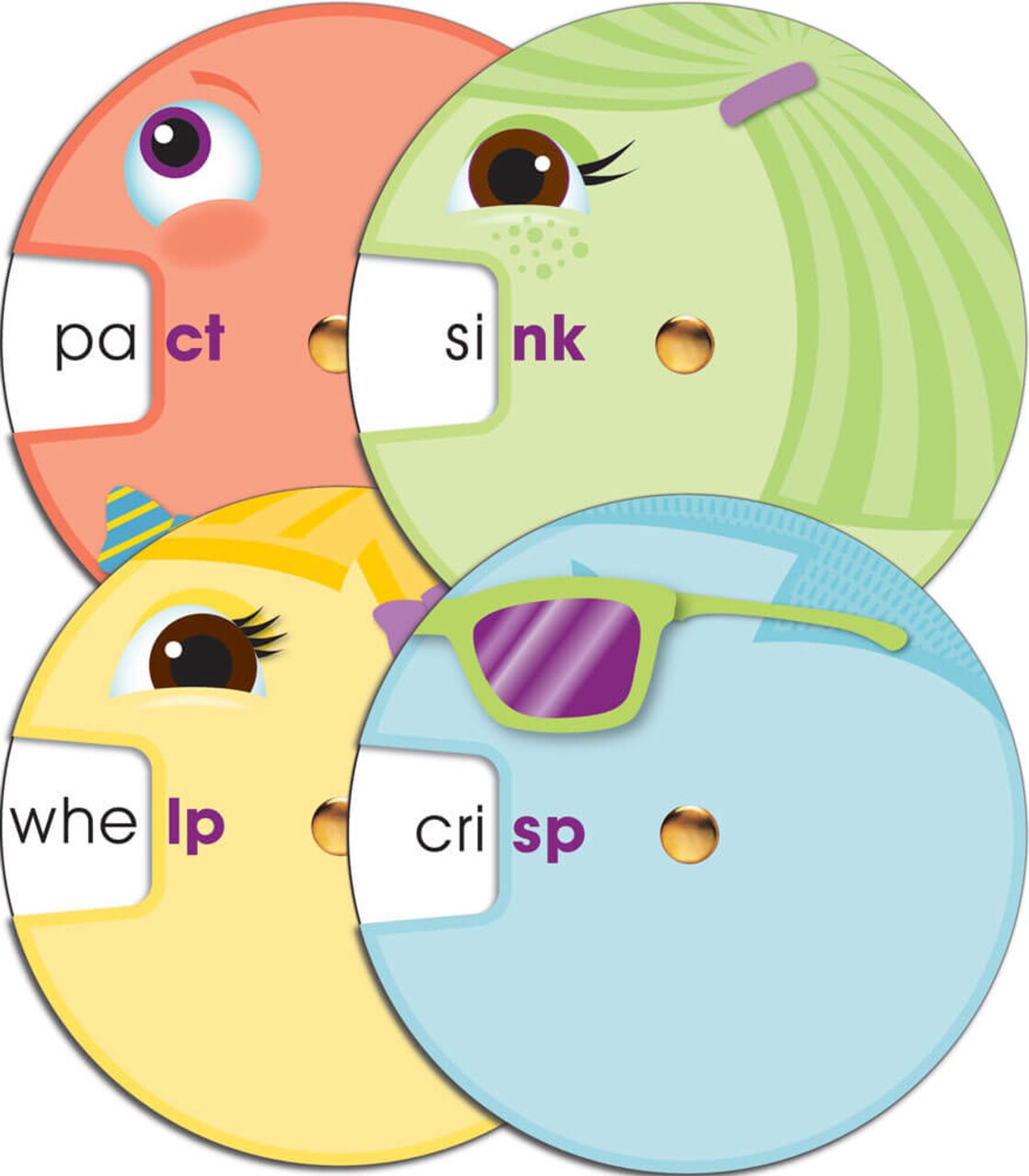 Carson Dellosa Word Wheel Ending Blends Cutouts, 36 Blends and Digraphs Cutouts for Bulletin Board and Phonics Classroom Décor, Sight Word Classroom Cut-outs, ELA Cutouts for Classroom Phonics Games